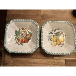 Vintage HiMark Square Serving Plates Peach & Pears Made in Italy Set Of 2